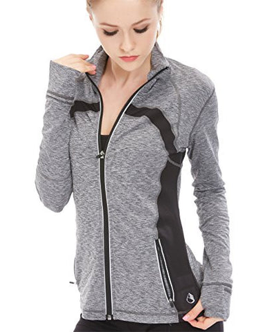 icyzone Women's Running Shirt Full Zip Workout Track Jacket with Thumb Holes icyzone Women's Running Shirt Full Zip Workout Track Jacket with Thumb Holes