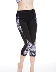 icyzone Women's Printed Workout Capri Yoga Running Leggings Fitted Stretch Tights