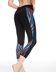 icyzone Women's Printed Workout Capri Yoga Running Leggings Fitted Stretch Tights