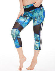 icyzone Women's Activewear Workout Pants Capris Printed Yoga Running pants