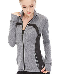 icyzone Women's Running Shirt Full Zip Workout Track Jacket with Thumb Holes