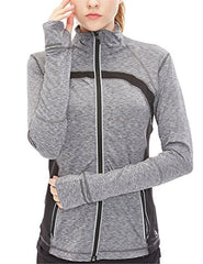 icyzone Women's Running Shirt Full Zip Workout Track Jacket with Thumb Holes